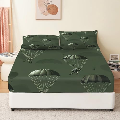 4 Pieces King Size Fitted Sheet Set for Kids and Adults | Military Parachute Soft Microfiber Bedding Sets | Bedroom Bed
