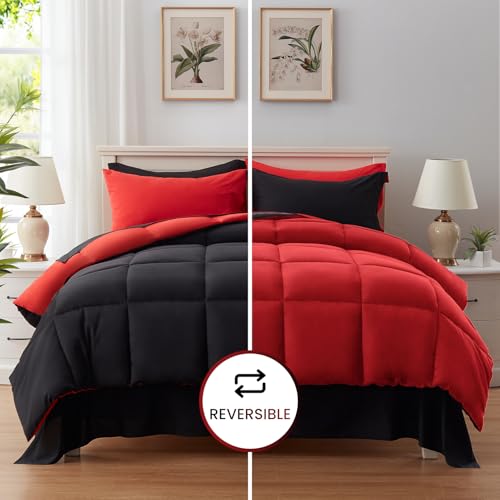 Anluoer Queen Comforter Set 7 Piece Red & Black OEKO-TEX STANDARD 100
| Anluoer Reversible Bed in a Bag Queen Size Quee
