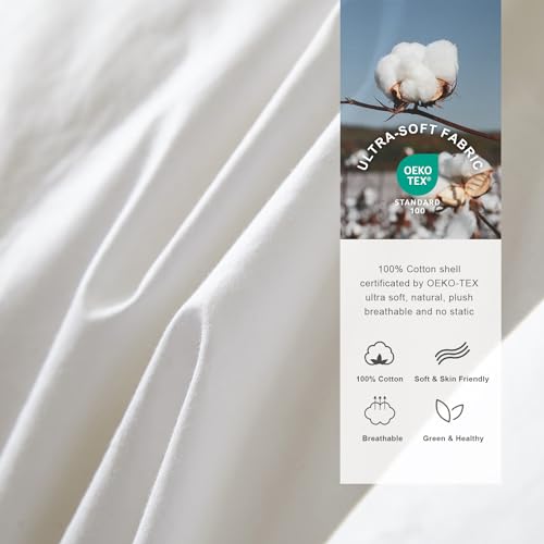 Royoliving Premium Feathers Down Duvet Insert Comforter King Size All Season Medium Warmth White 100% Cotton CoverOEKO-T
