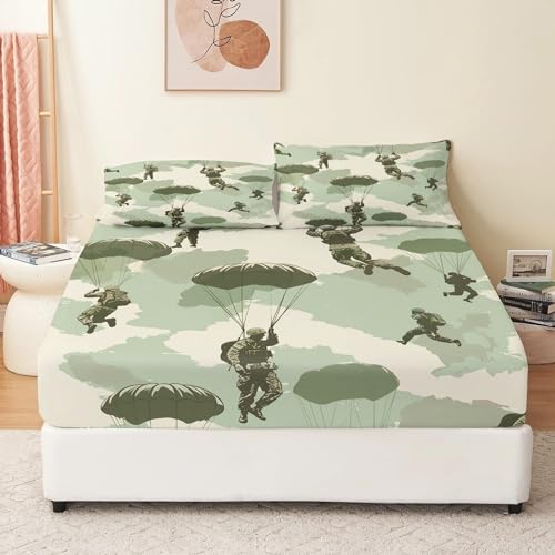 Kids Boys Girls Camouflage Parachute Pattern Print Fitted Sheet Set Queen Size Soft Luxury Home Room Decor 4Pcs
Adolesce