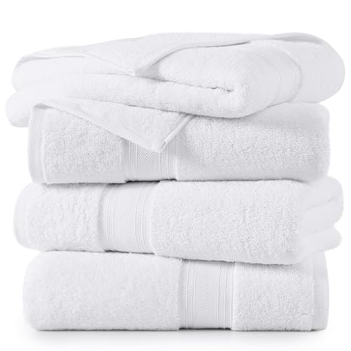 LANE LINEN Zero Twist Cotton 100% Cotton Bath Sheets - Quick Drying, Soft & Absorbent White Towels - Extra Large Oversiz