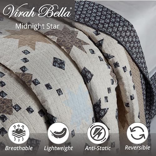 Virah Bella Midnight Star Full/Queen Cabin Quilt Bedding Set Rustic Country Reversible Patchwork Comforter Set