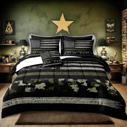 Bedbay American Flag Comforter Set King Size for Patriotic Home Decor Camouflage Printed Bedding Set with 8 Pieces(Camo,