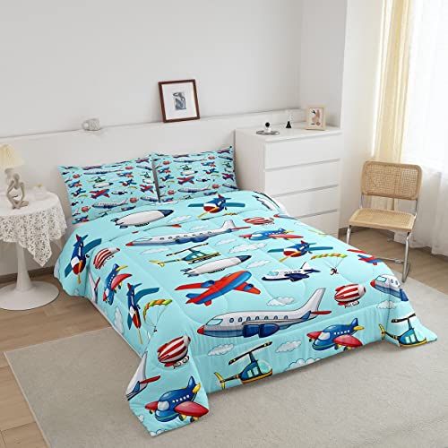 Cartoon Aircraft Comforter Set for Boys Full Size Outer Flying Cloud Parachute Cute Decor
Cartoon Aircraft Comforter Set