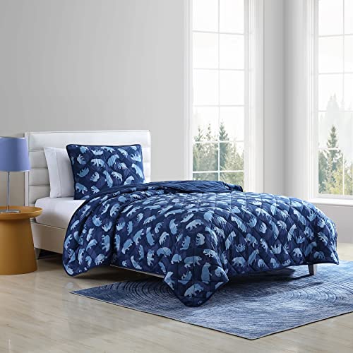 Eddie Bauer Twin Quilt Set Camp Camo Navy Twin for Kids Toddler Bedding Set Reversible Sham